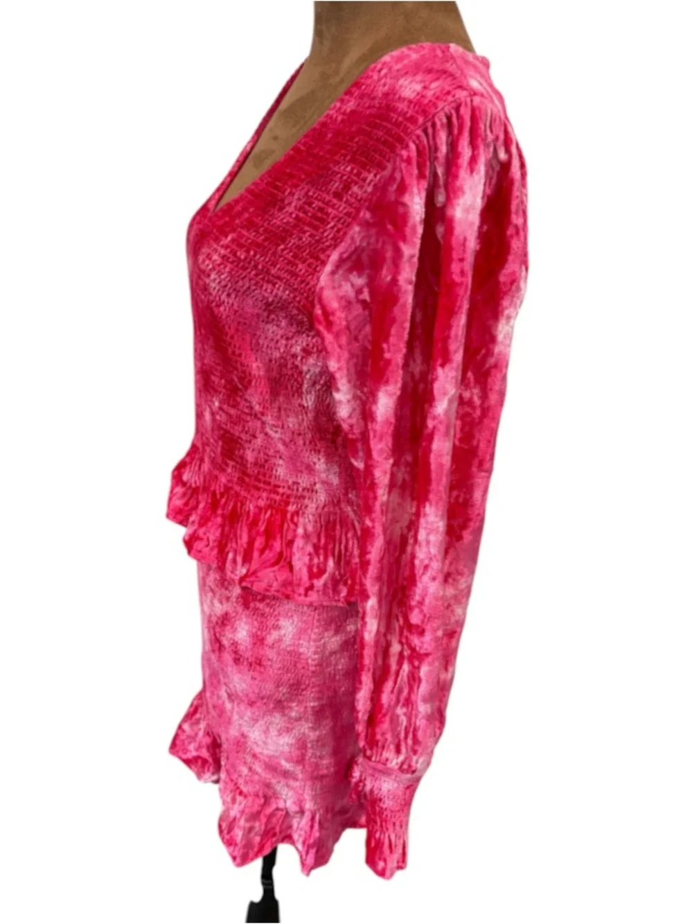 LoveShackFancy Evan Pink Grenadine Crushed Velvet Smocked Mini Dress Size M NWOT